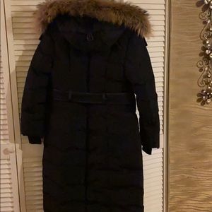 Maxi length down coat with removable natural fur